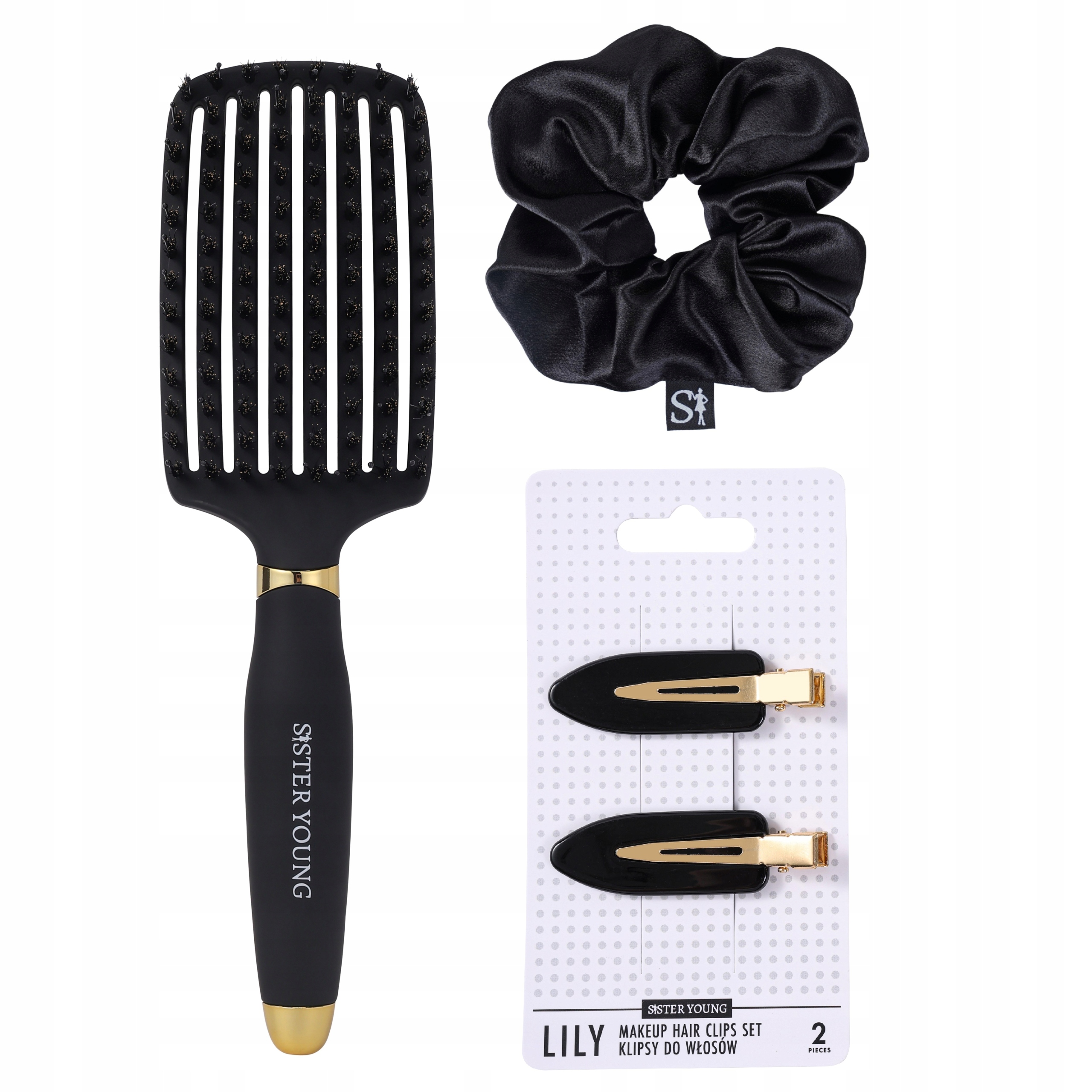 Sada pro styling péče o česání vlasů Kartáč Scrunchie Klipsy