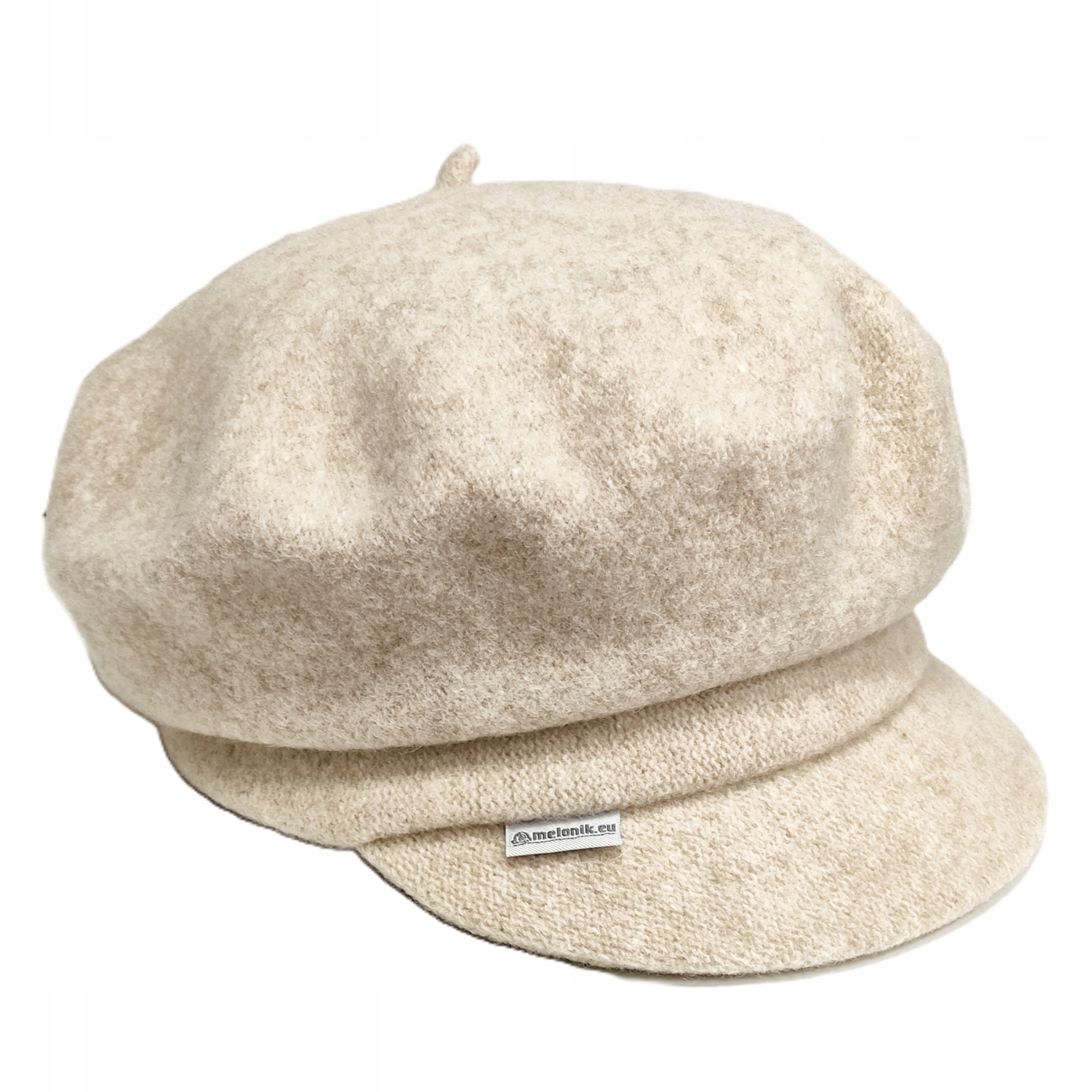 Světle Béžový Český vlněný baret s kšiltem Kaszkiet dámský meloun Rabionek