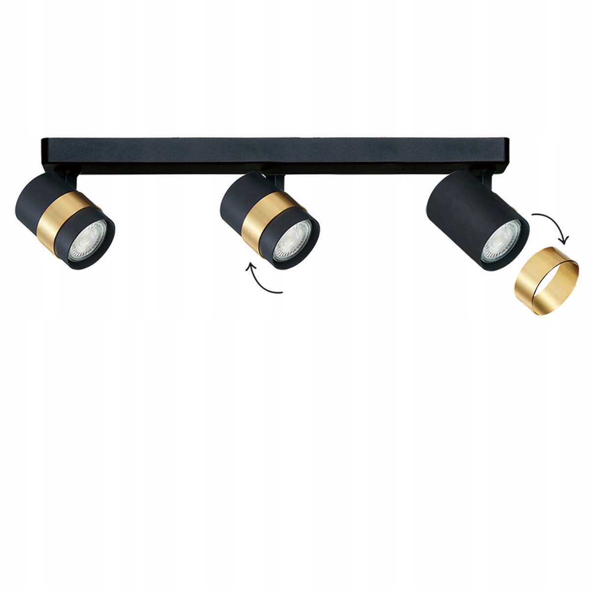 Lampa Spot Anillo Reflektor Černá Zlaté Kroužky Nastavitelný Úhel 3xGU10