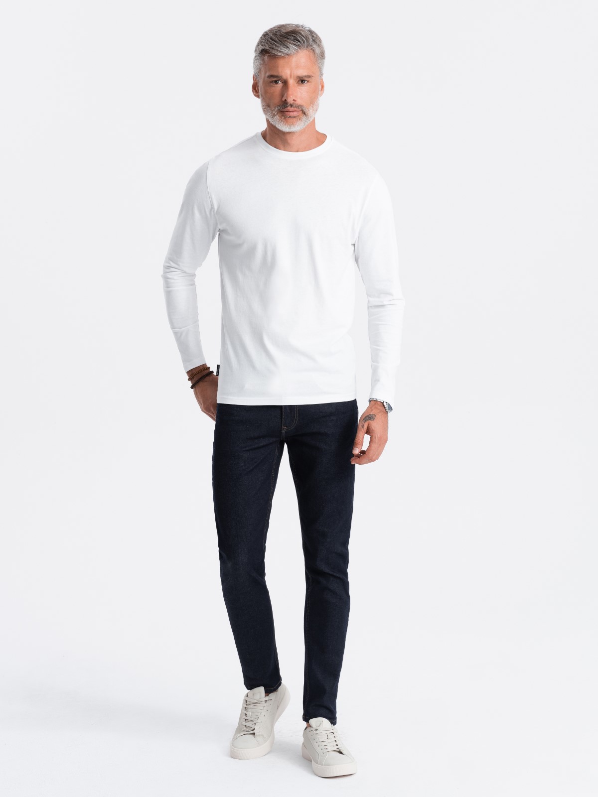 Longsleeve męski 100% bawełna basic wygodny biały V4 OM-LSBL-0106 roz. L Rozmiar L