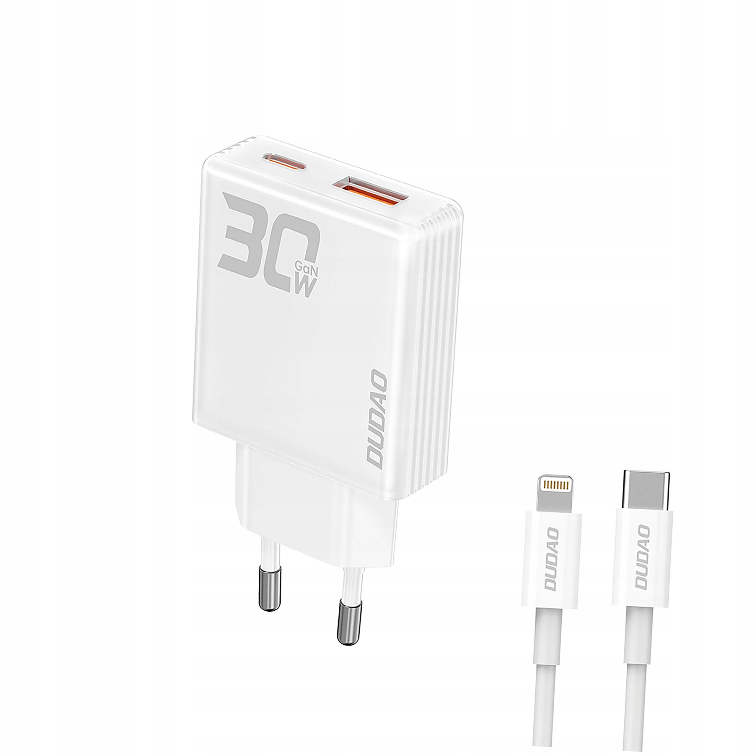 Ładowarka sieciowa GaN Dudao A30EUL 30W Usb-a Usb-c kabel Lightning