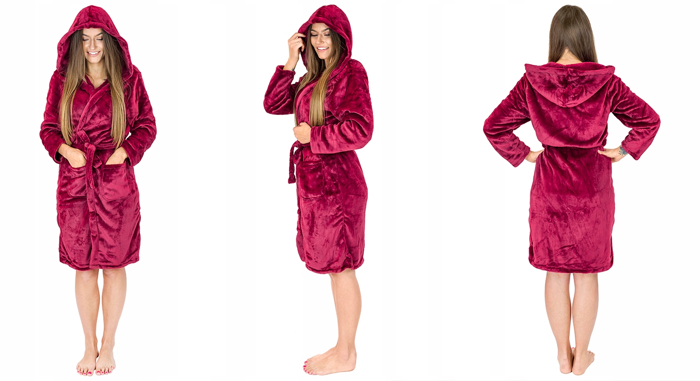 CIEPŁY SZLAFROK DAMSKI MĘSKI Z KAPTUREM PORANNIK DO SZPITALA PORODU GRUBY L Kolor dodatkowy czerwony