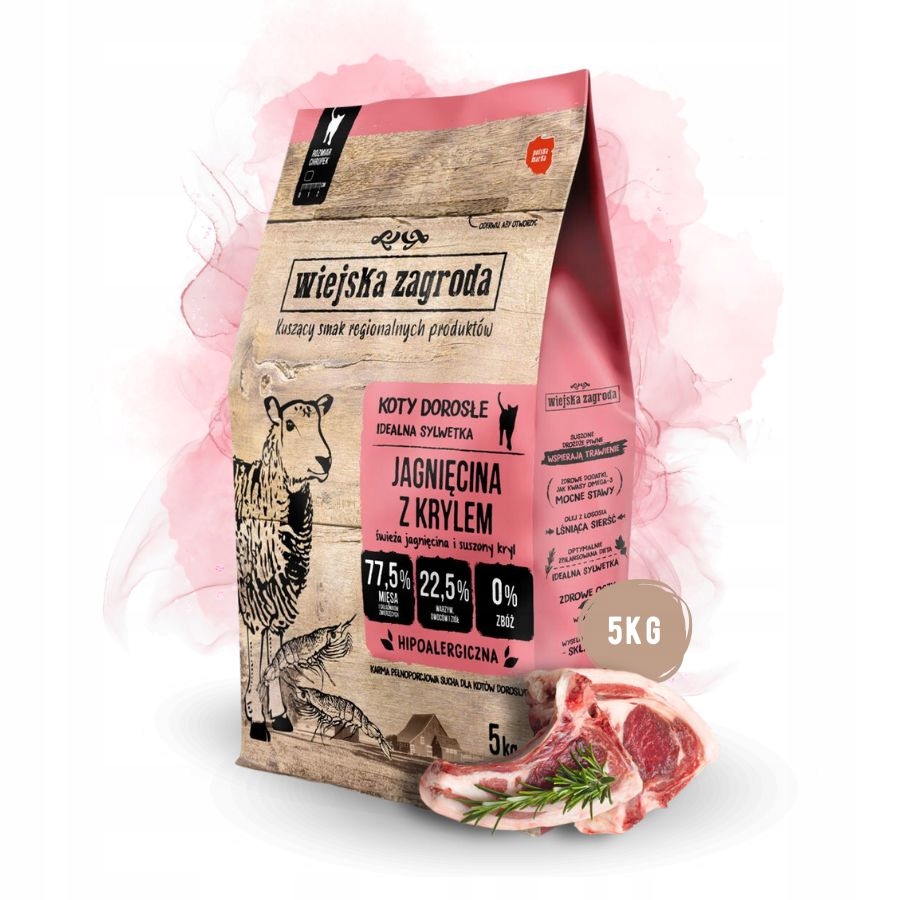 Levně Wiejska Zagroda Suché Krmivo pro kočky Jehněčí s Krillem a Kuřecím 5 kg