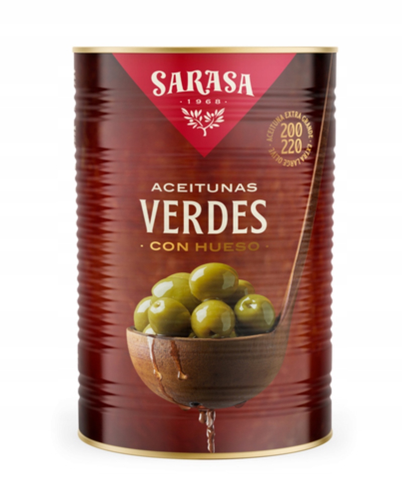 Levně Španělské zelené olivy s peckou Sarasa Aceitunas Verdes 4200 g