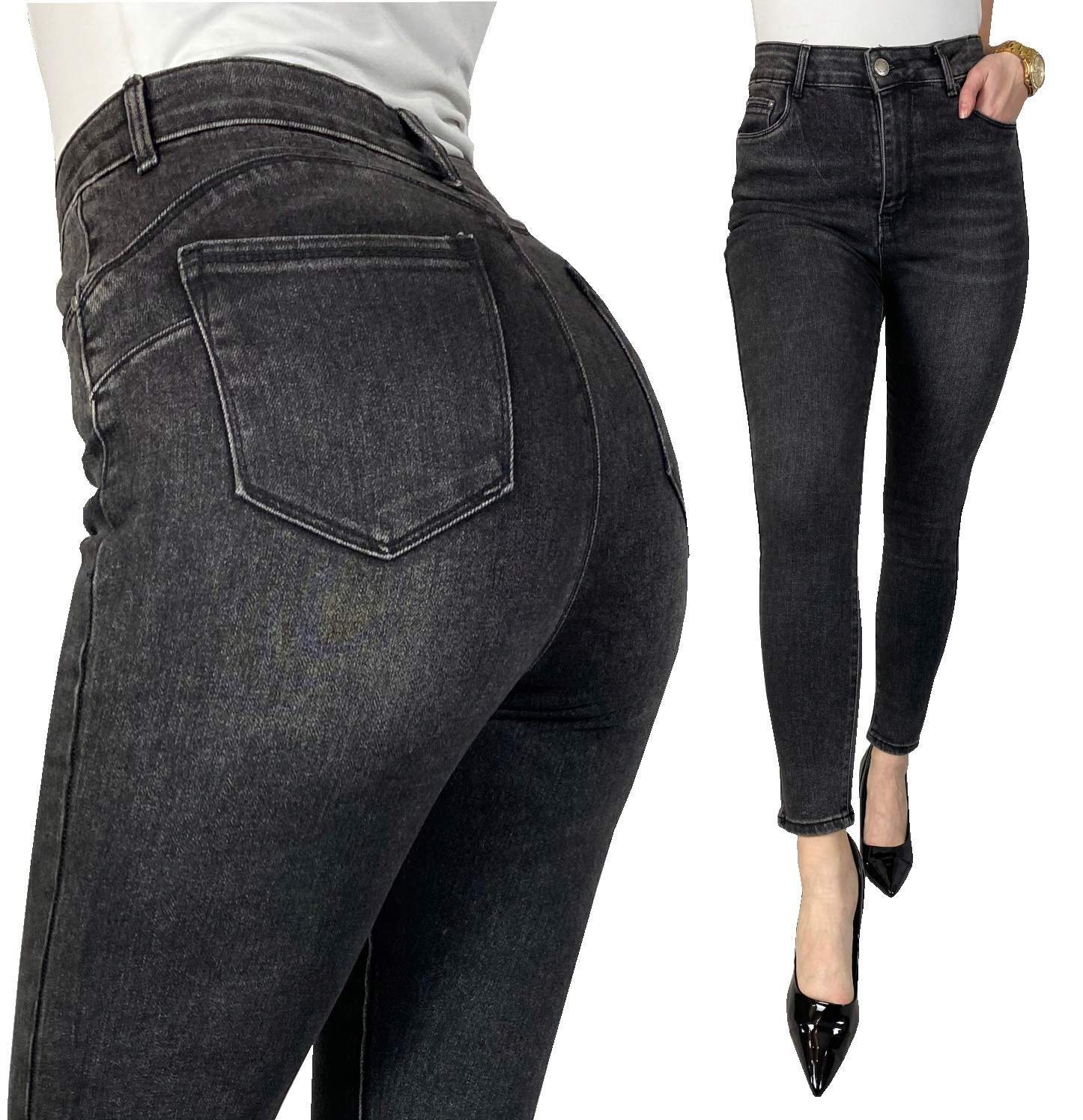 

Spodnie Damskie Jeansy Modelujące Push Up Szare 42