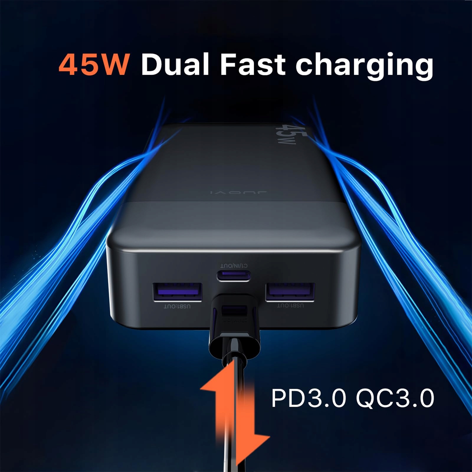 JUOVI Power Bank 20000mAh 45W Szybkie Ładowanie 4-Porty LED — miniatura 3