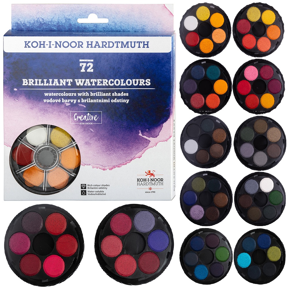 Farby Akwarelowe okrągłe wodne szkolne Koh-I-Noor 72 x 22,5 mm