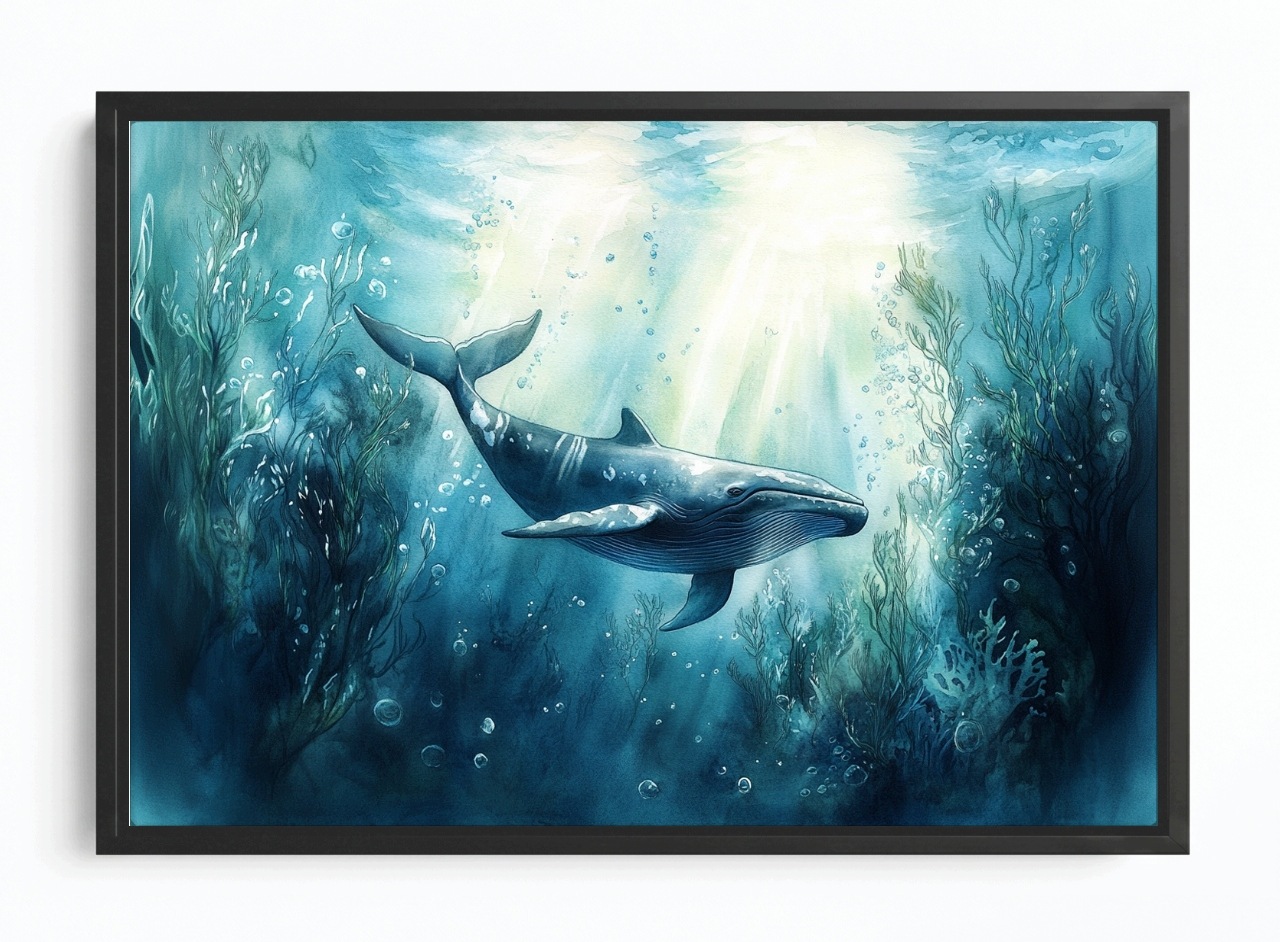 Obraz Rám Americký Box Příroda Voda Oceán Velryba Ploutve Modré 60x40