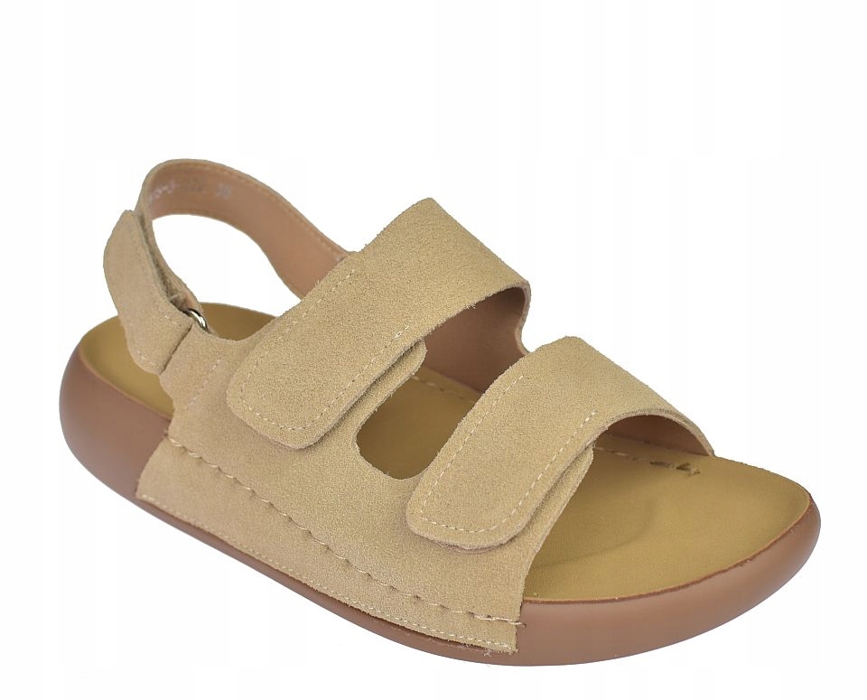 Dámské kožené sandály na suchý zip béžové Jk S-3-222 pohodlné na léto vel 39