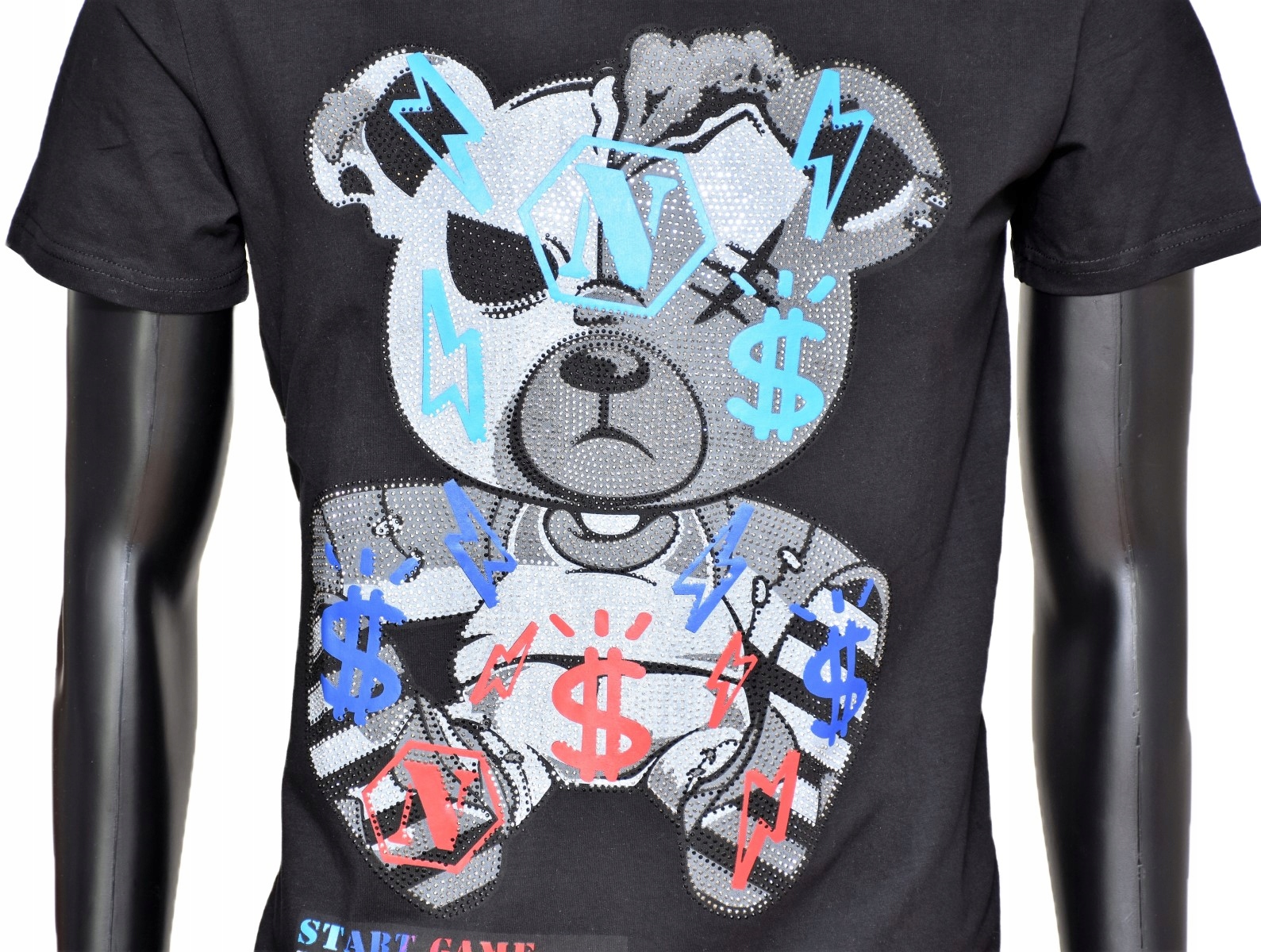 T-SHIRT SLIM KOSZULKA BŁYSZCZĄCA TEDDY MIŚ M Wzór dominujący inny wzór