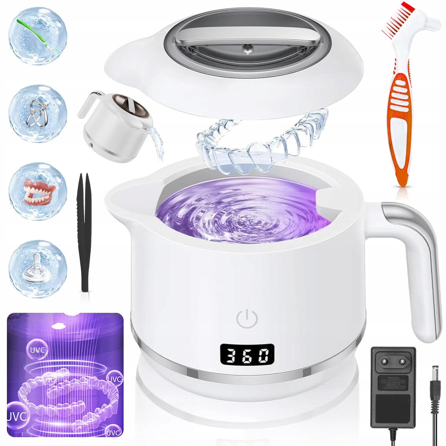 Myjka Ultradźwiękowa 180 ML Z Lampa Uv Do Czyszczenia Biżuterii I Protez