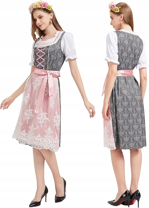 Šaty Dirndl Oktoberfest Tradiční lidová Midi s zástěrou 2XL D1,8
