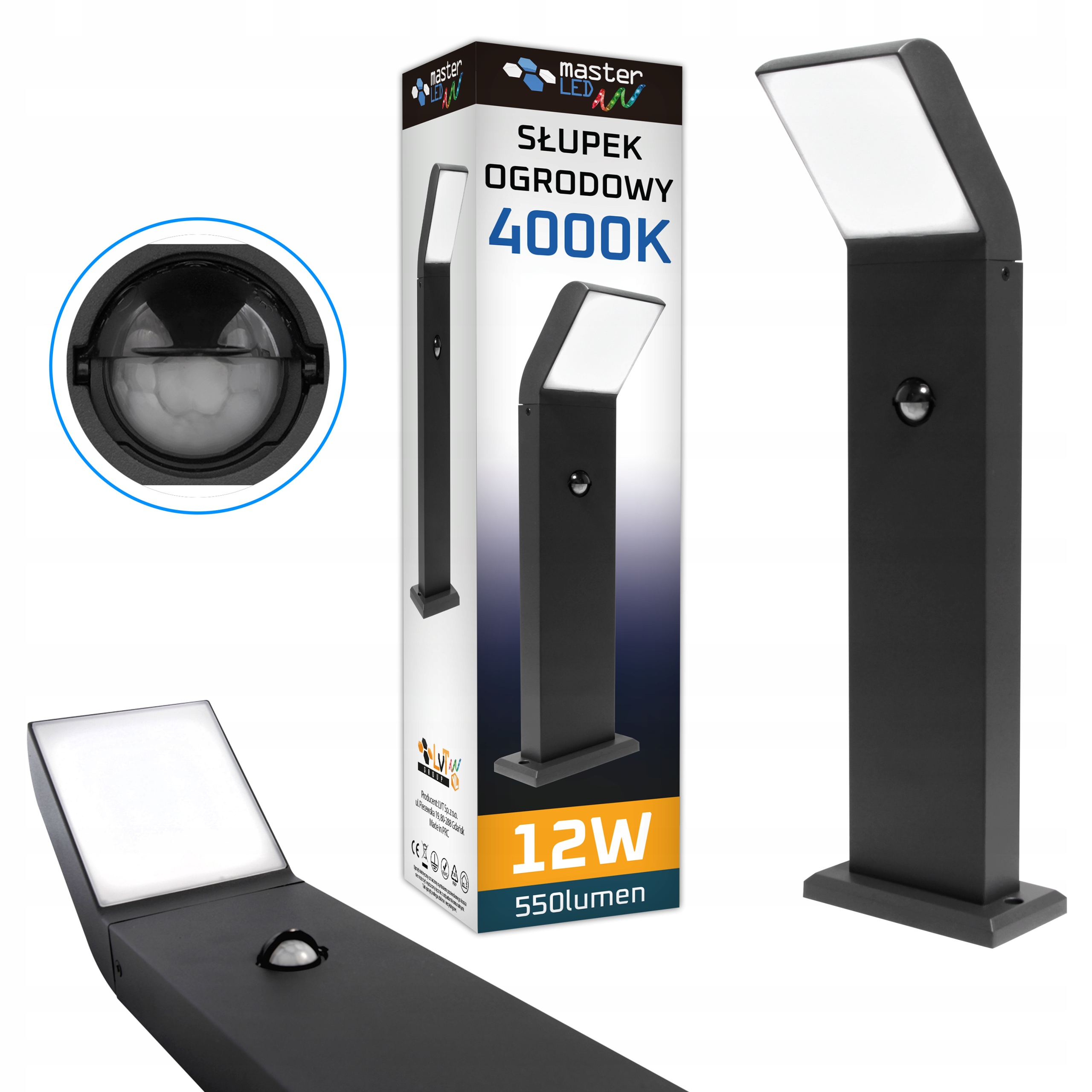 Lampa Led 12W Ogrodowa 50cm Czujnik Ruchu zewnętrzna słupek stojąca