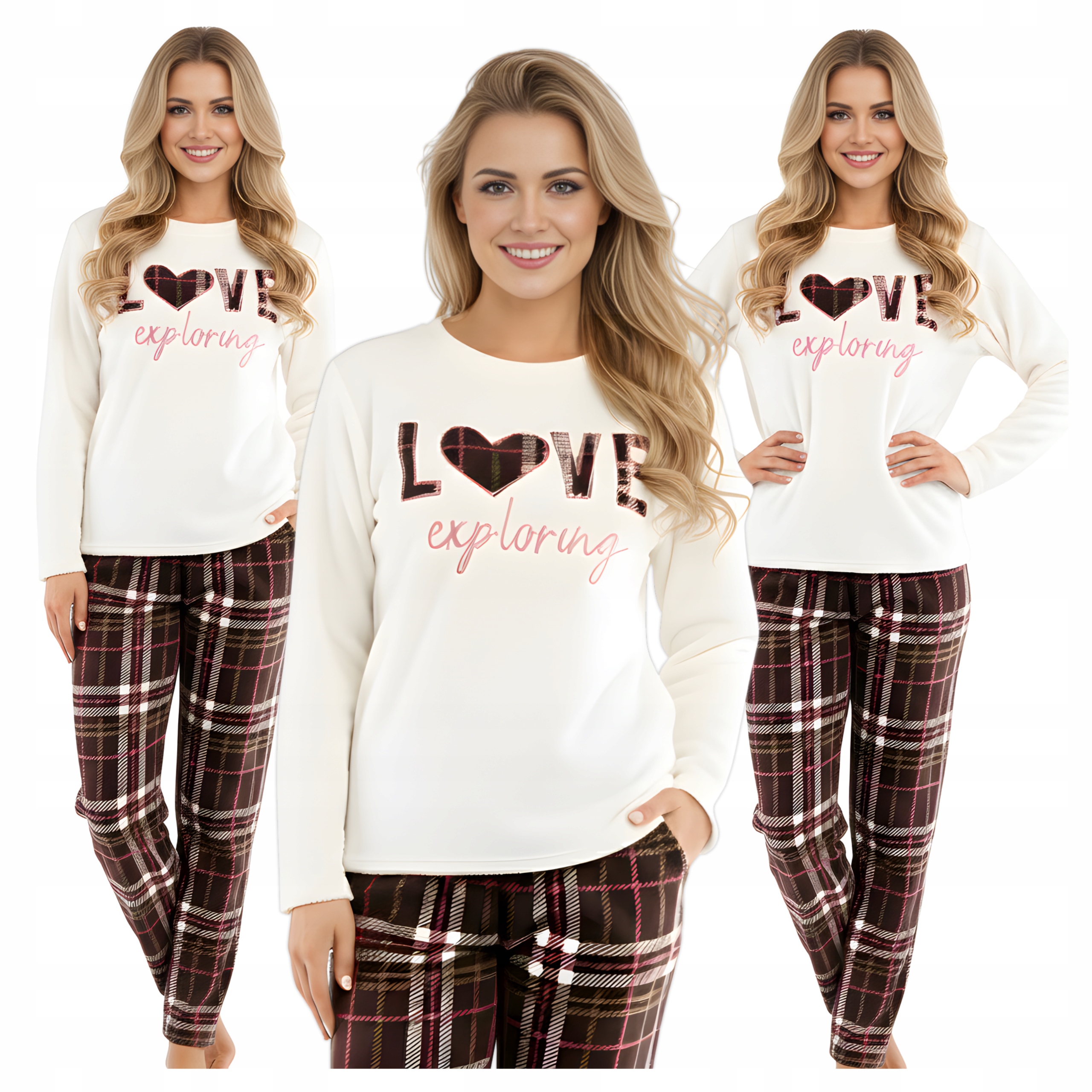 Dámské zateplené pyžamo Dvoudílné Dlouhé kalhoty s krajkou, velikost S