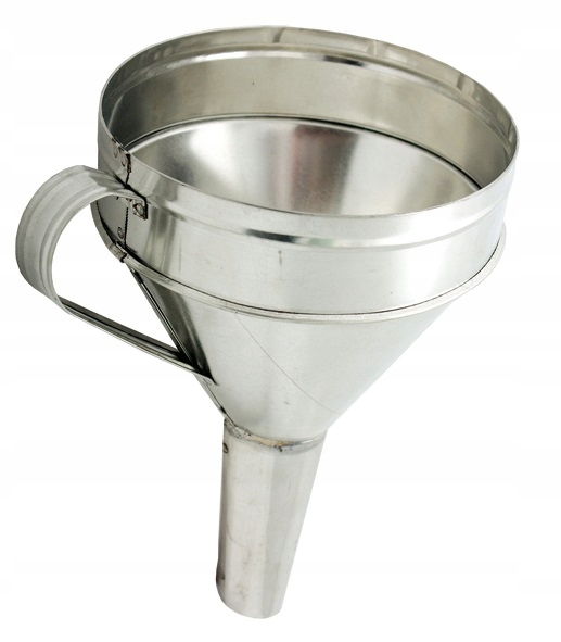 DUŻY LEJEK METALOWY Z SITKIEM DO PALIWA ROPY OCYNK