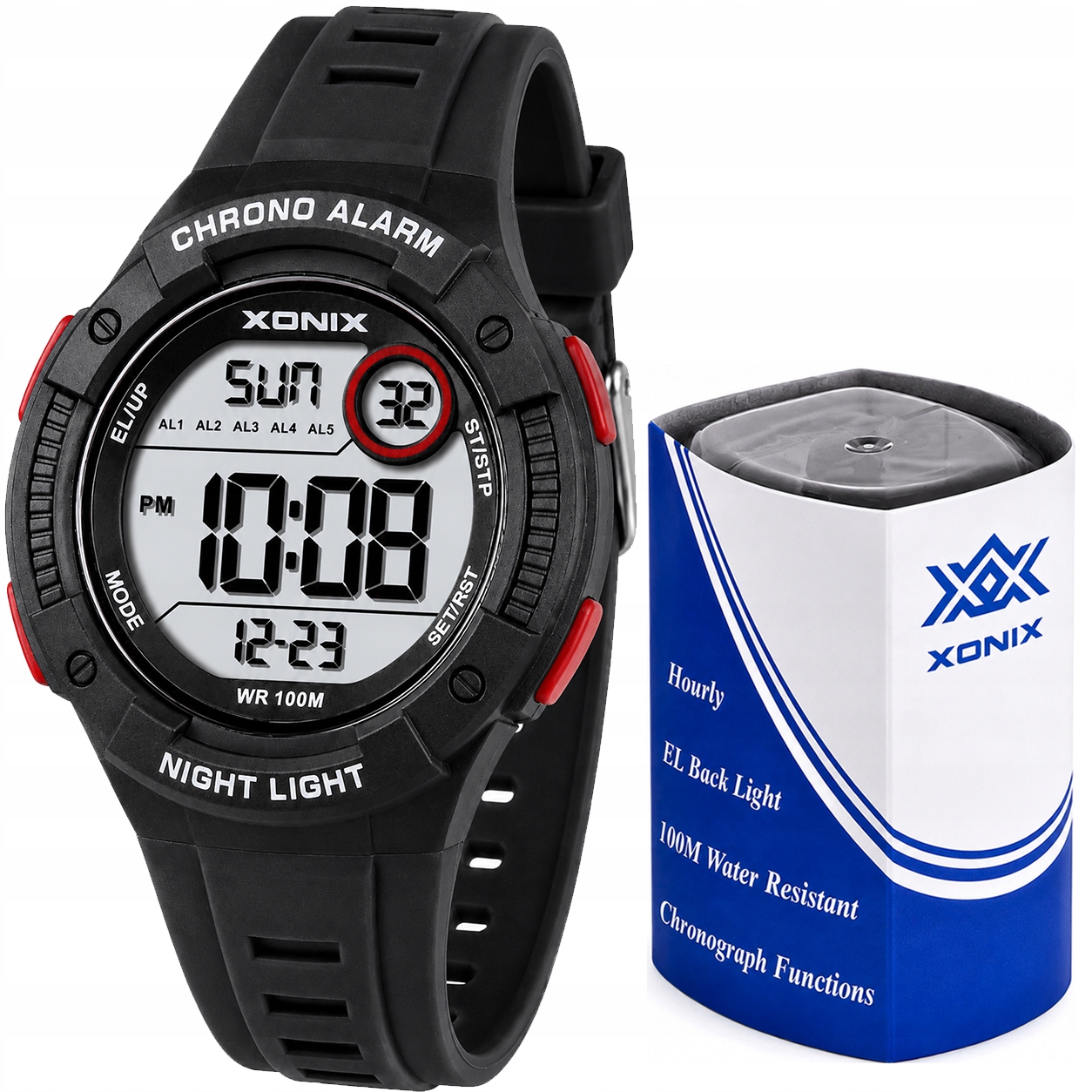 Hodinky Xonix černé sportovní 10 Atm stopky alarm časovač LCD velký Dbh 006