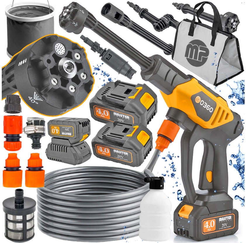 Myjka Ciśnieniowa Akumulatorowa elektryczna MP0360 Mocna 60 bar DużeBat 4AH