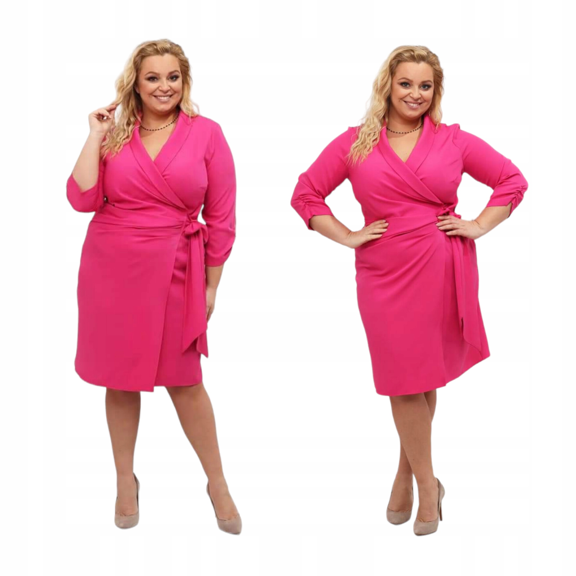 Elegantní šaty županové plus size, velikost 50 fuchsiové