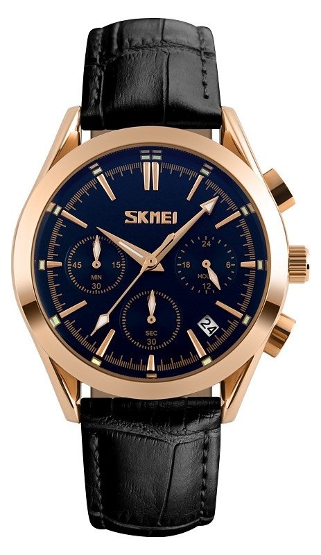Pánské Hodinky Skmei 9127BK na koženém řemínku Box