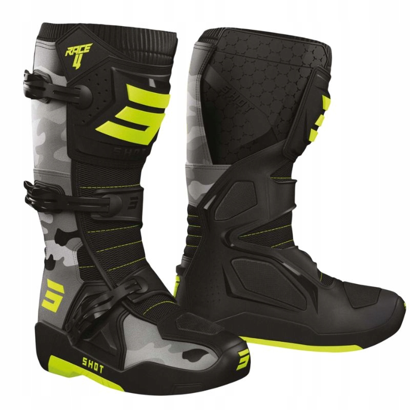 Crossové Topánky Na Crossa Offroad Štvorkolka Enduro Shot Race 4 Camo Neon Yellow 41