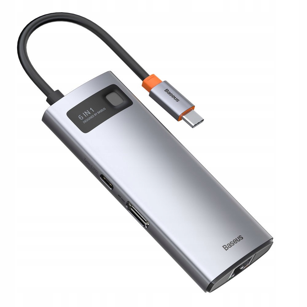 Multifunkční Hub 6v1 Usb Usb-c Pd Hdmi 3x Usb 3.2 RJ45 Šedý