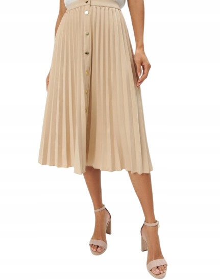 PROSTA KLASYCZNA BEŻOWA PLISOWANA SPÓDNICA MIDI ZATRZASK 40