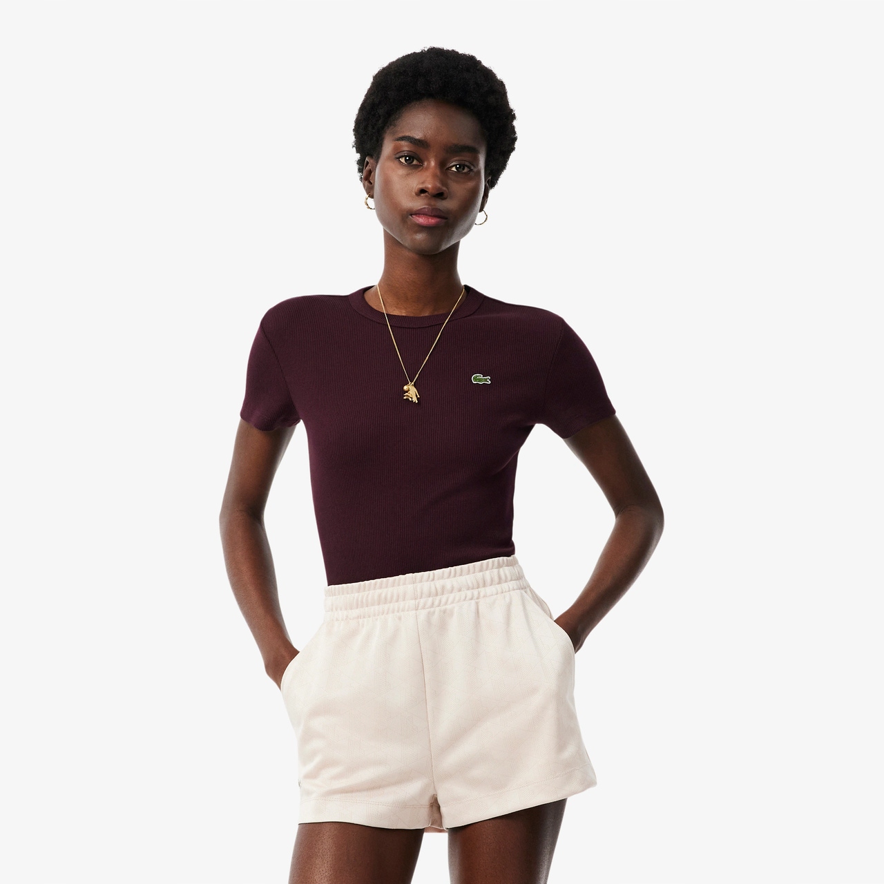 Lacoste Žebrované Tričko TF5538 Marron 34