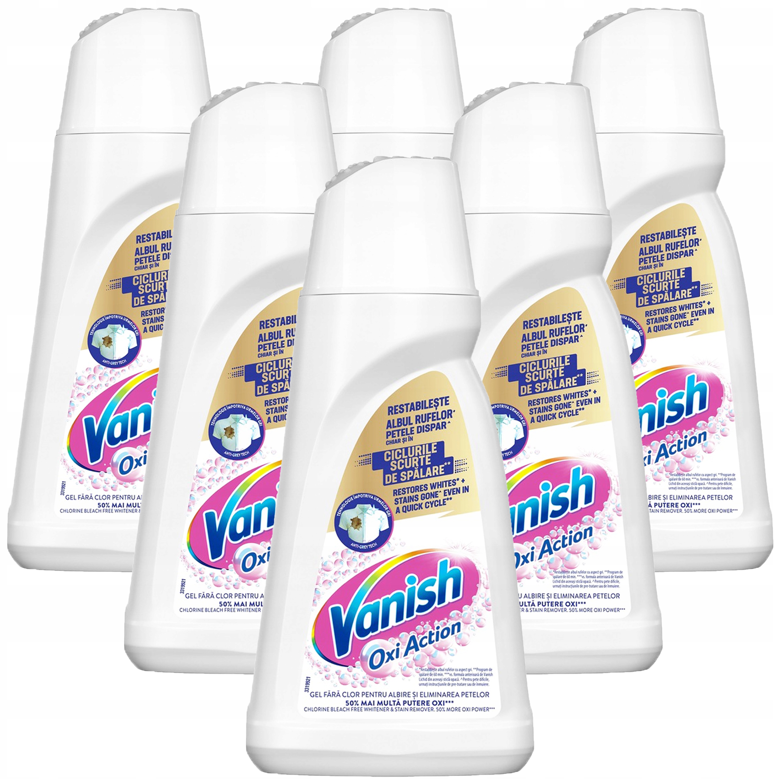 6 x Tekutý odstraňovač skvrn pro bílé tkaniny Vanish Oxi Action Gel Bělidlo 1 l