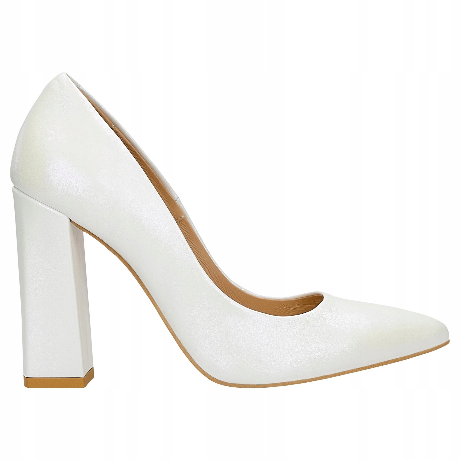 Bílé kožené lodičky na vysokém podpatku vel.