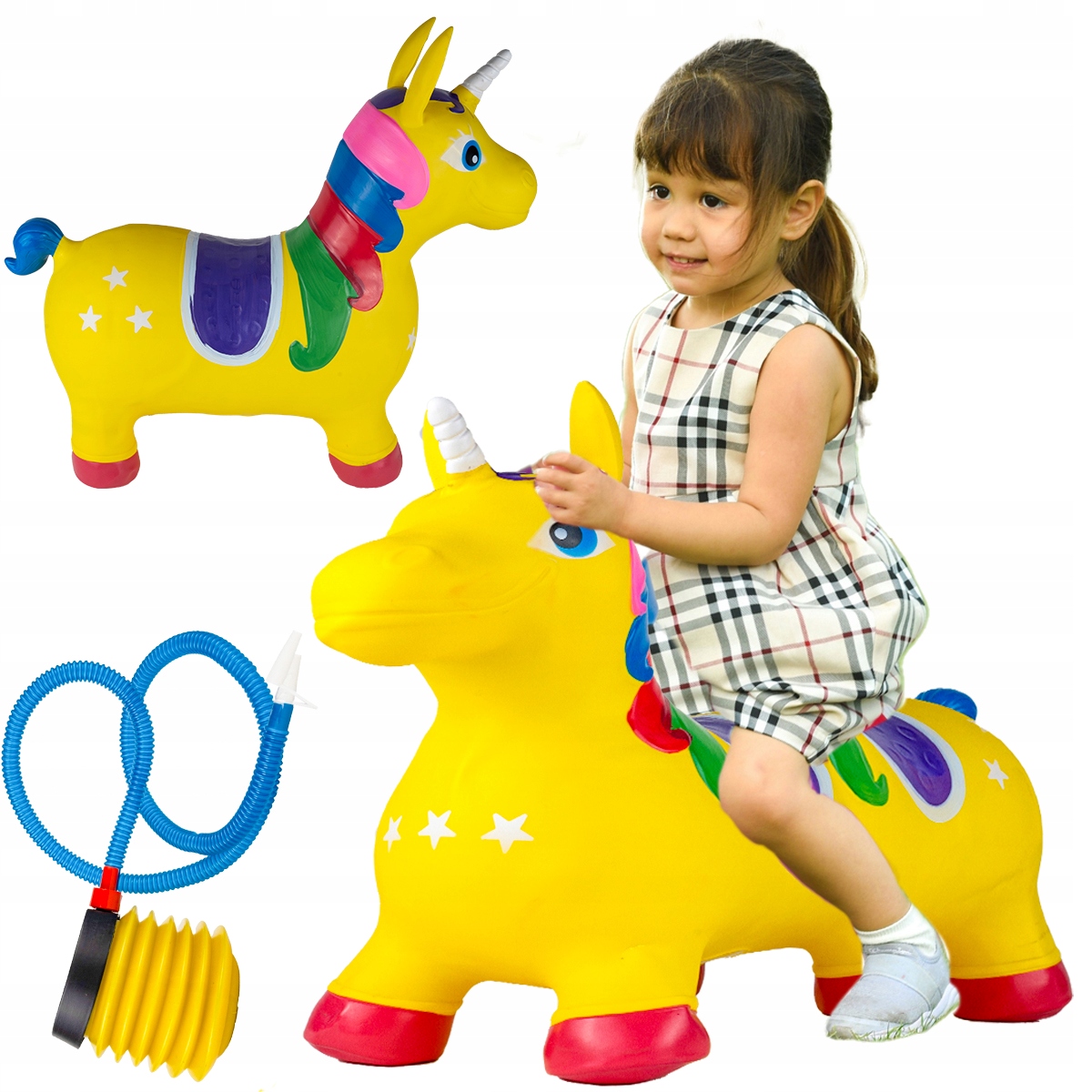 SKOCZEK GUMOWY DO SKAKANIA JEDNOROŻEC KONIK GUMOWY WYTRZYMAŁY + POMPKA Materiał guma