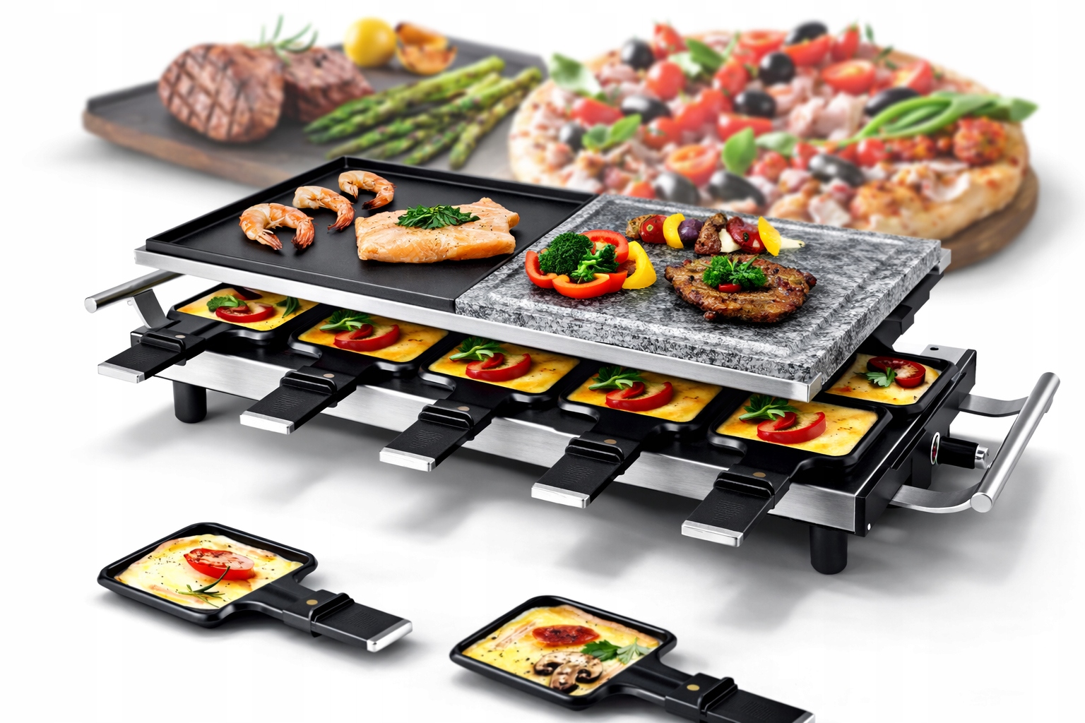 Elektrický raclette gril kámen 10 pánví Profi Cook 1144 černý 1700 W