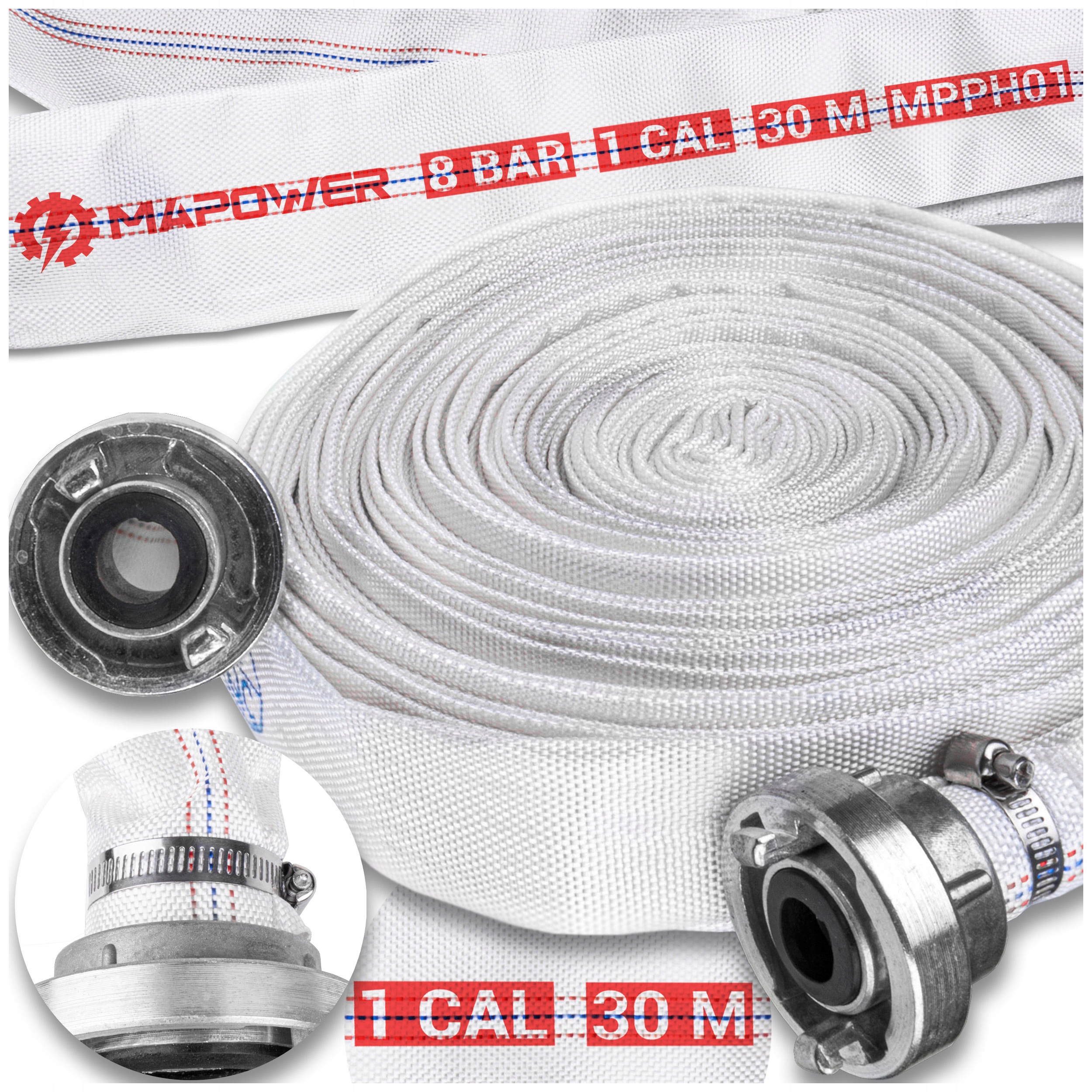 WĄŻ STRAŻACKI OGRODOWY 1 CAL 30M DO SZAMBA STRAŻAK DO WODY MOCNY MAPOWER