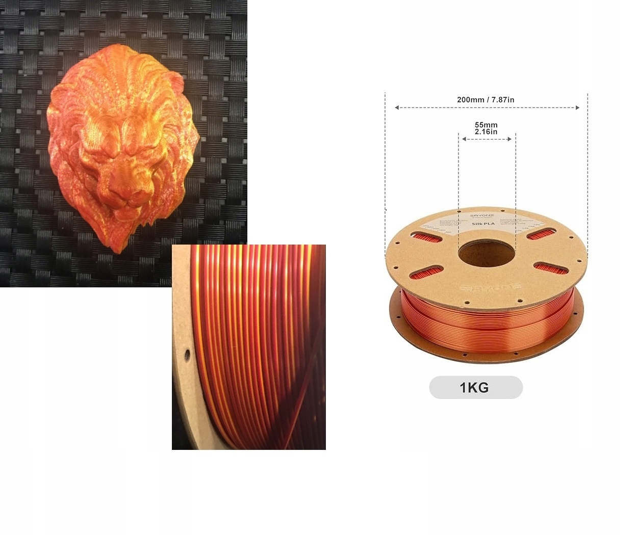 Drukarki 3d Filament Pla 1.75mm Silk czerwono-złoty dwukolorowy 1kg.