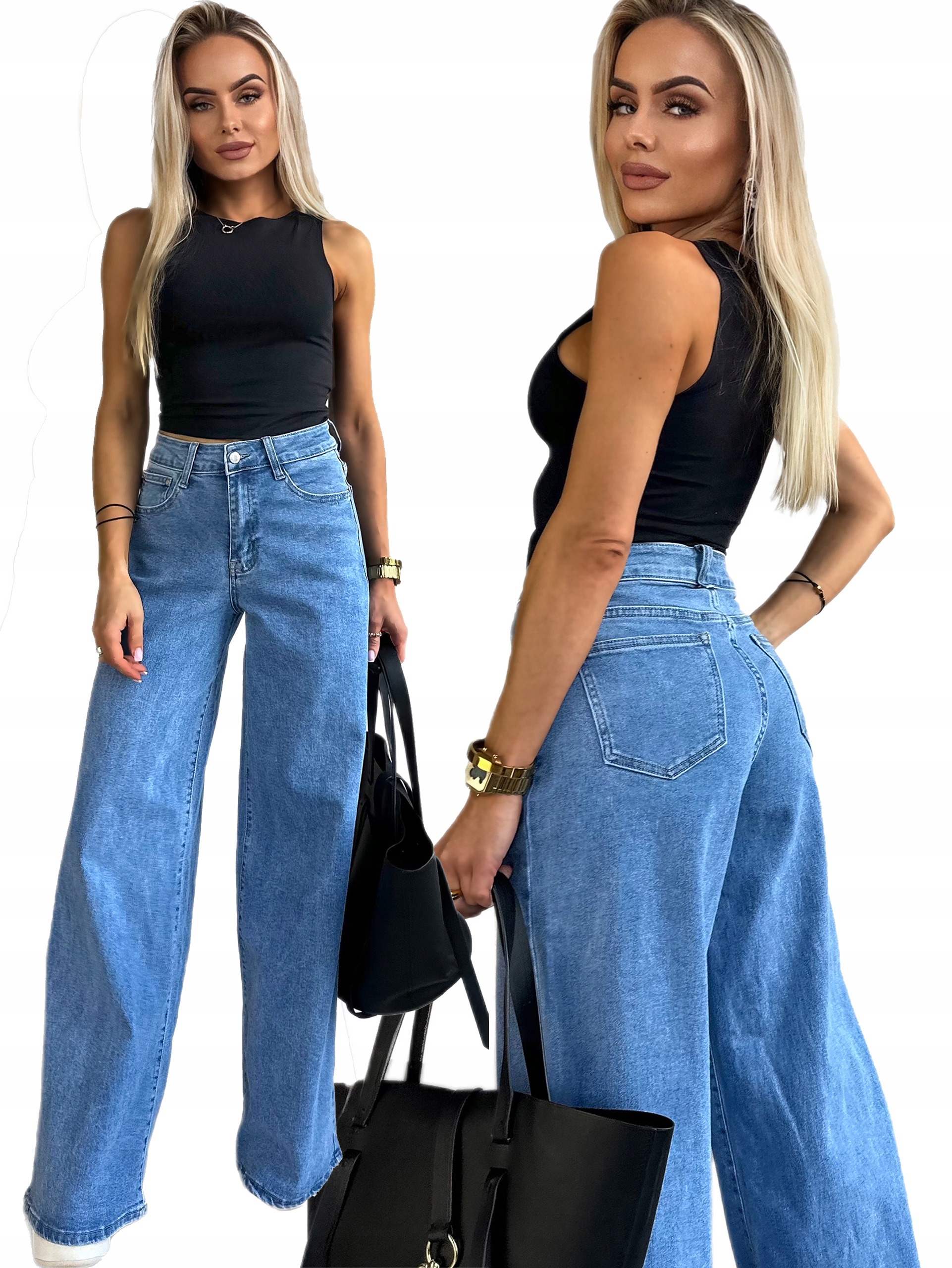 SPODNIE damskie JEANSY wysoki stan WIDE LEG PUSH-UP LULU
