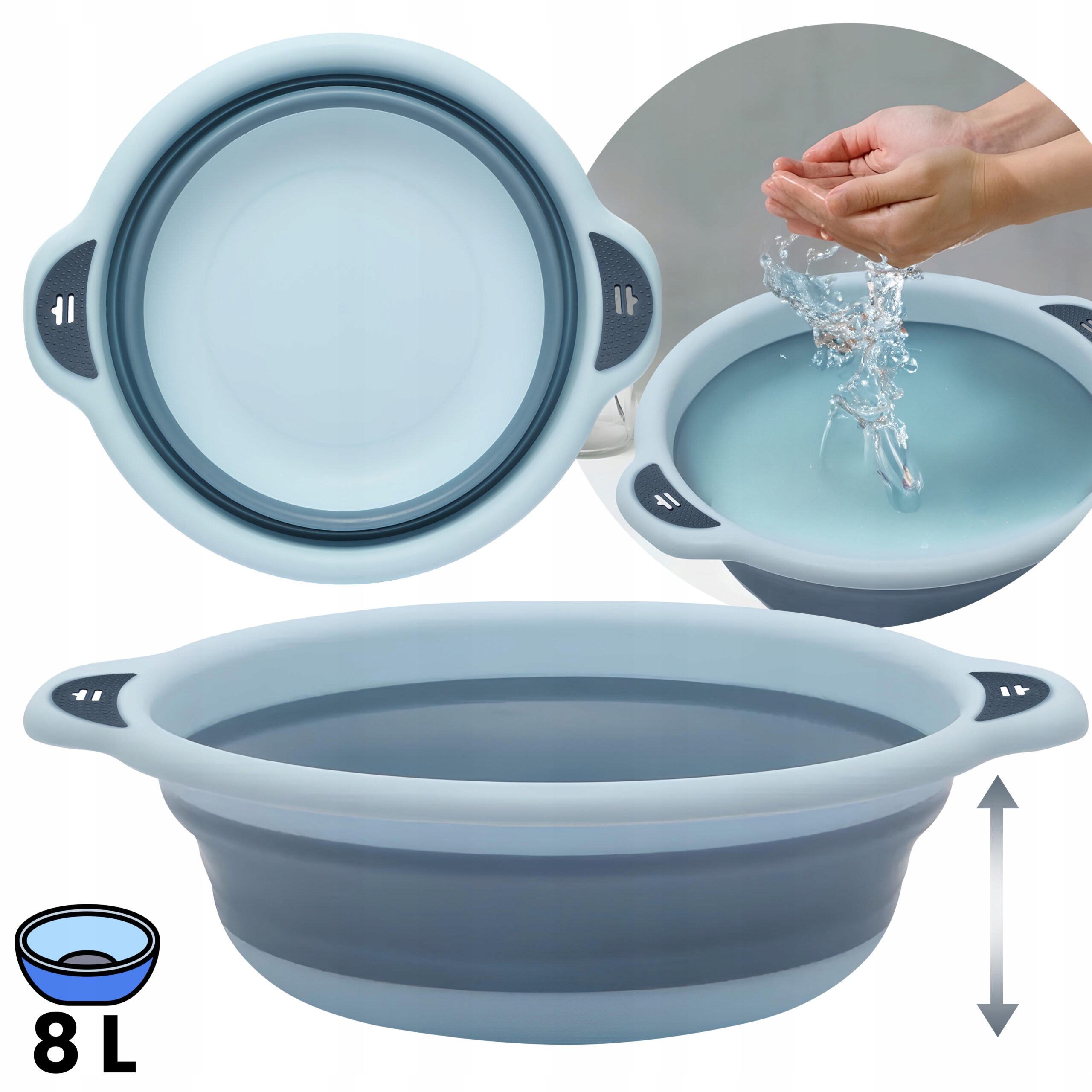 SKŁADANA MISKA SILIKONOWA UNIWERSALNA TURYSTYCZNA KOSZ NA PRANIE 8L Kod producenta 7823