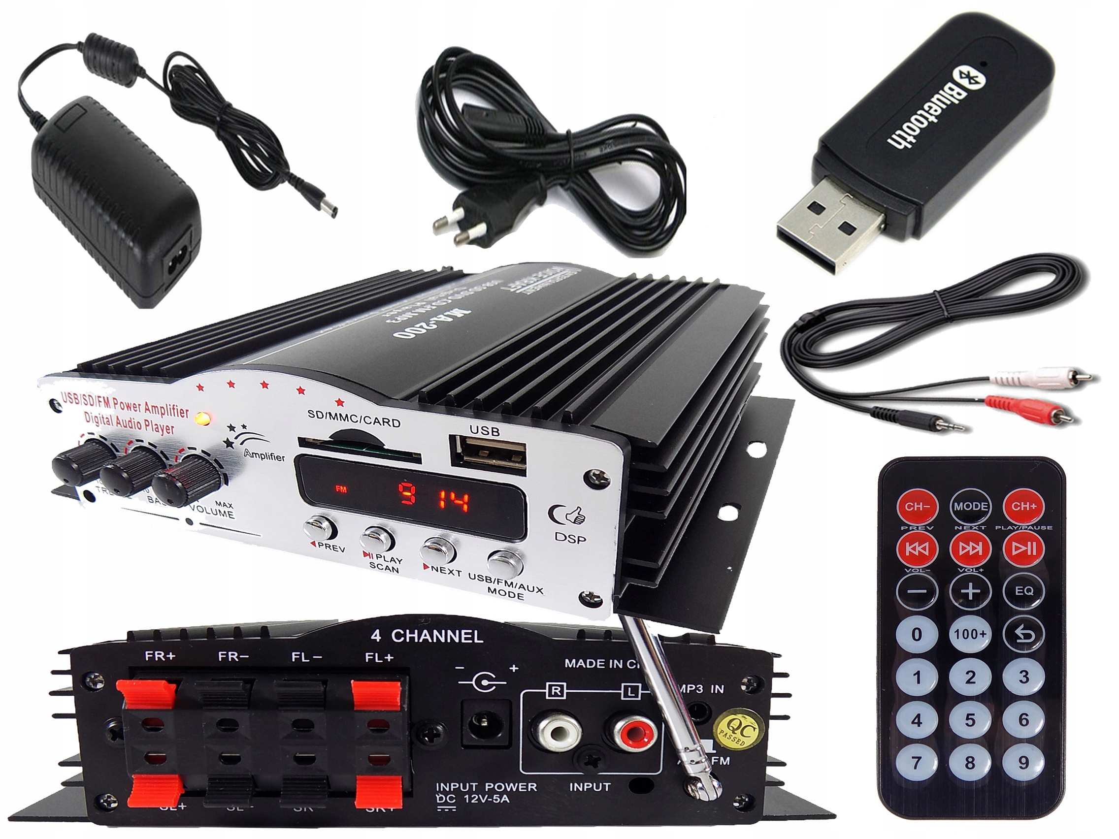 RADIO WZMACNIACZ BLUETOOTH DO GŁOŚNIKÓW USB 4 CH