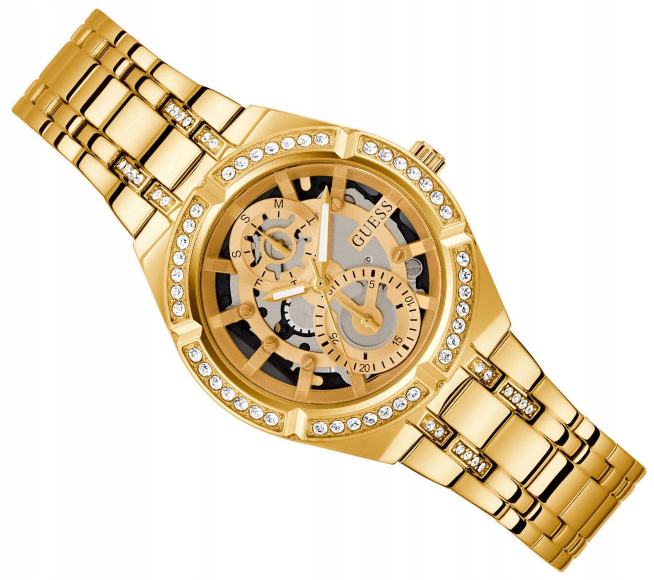 Dámské Elegantní Zlaté Hodinky Guess Allara GW0604L2 Osázené Zirkony