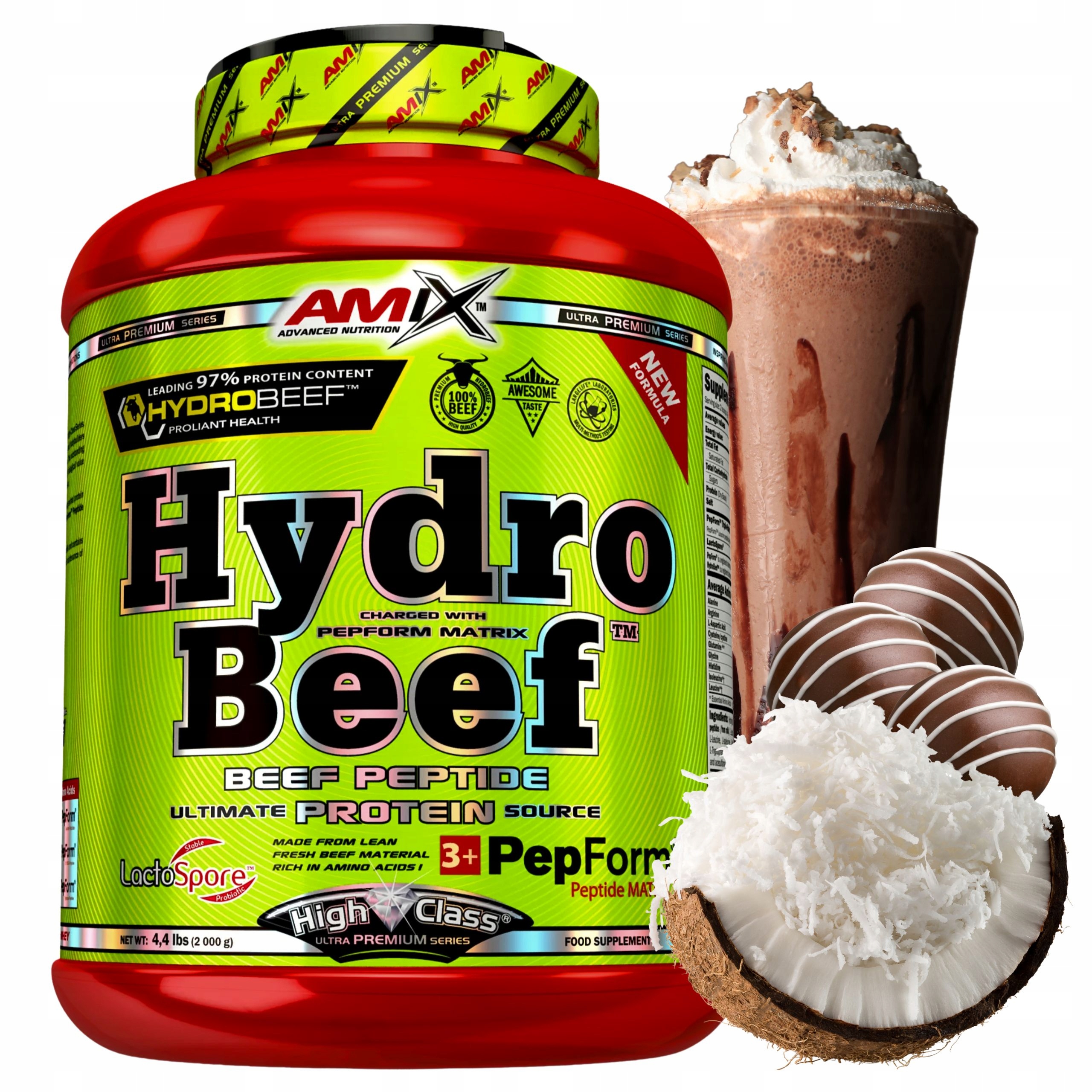 Hovězí protein Amix Hydro Beef Protein 2000 g Čokoláda Kokos Kolagen