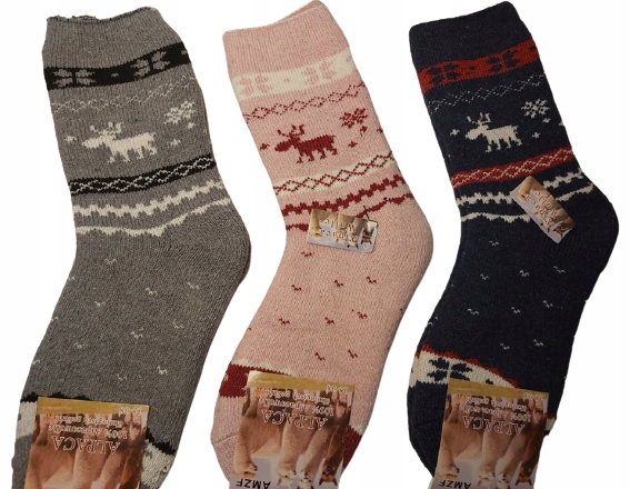 

3 x Alpaka Skarpety Grube Termo Ciepłe Wełna 39-42