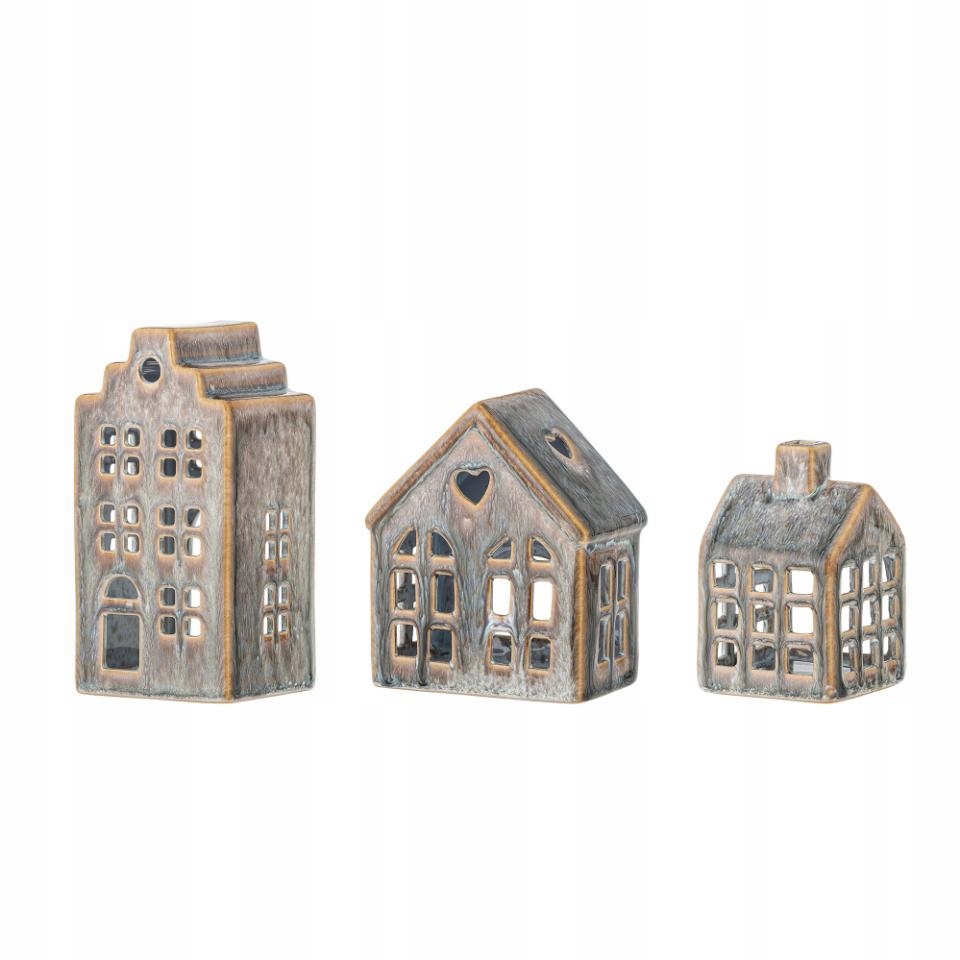 Bloomingville Kalia Svietnik Tealight Lampióny Domčeky 3 Ks Hnedé