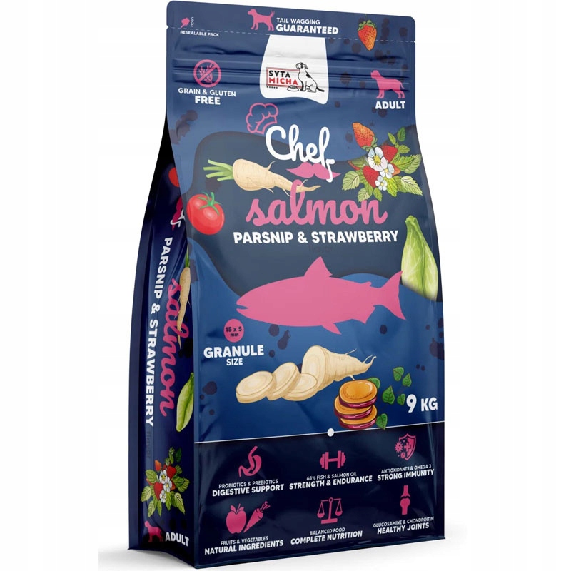 Syta Micha Chef Salmon Losos Pastinák A Jahoda 9 Kg Suché Krmivo