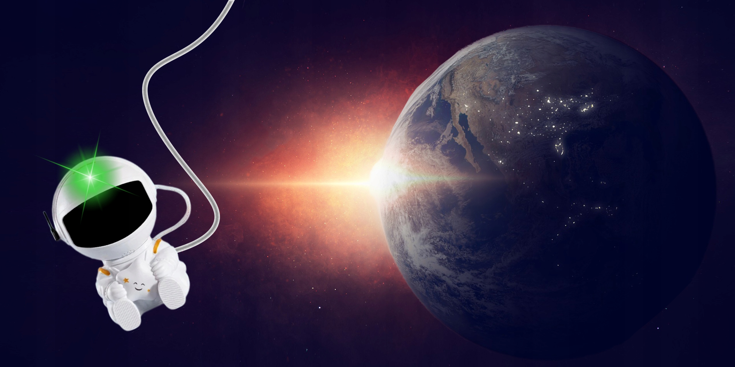 PROJEKTOR GWIAZD ASTRONAUTA LAMPKA NOCNA DLA DZIECI RZUTNIK LASEROWY PILOT Długość/wysokość 12.5 cm