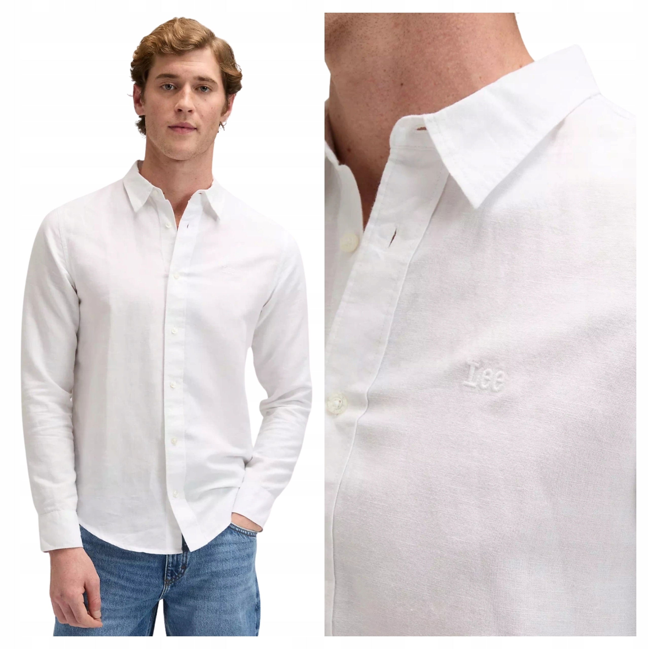 Pánská košile Lee Shirt Bright White lněná bavlněná regular velikost XL