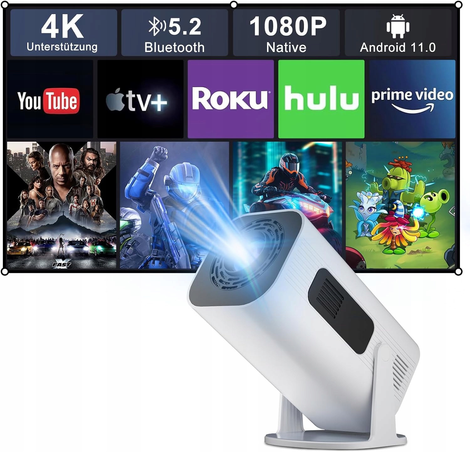 Projektor LCD Eroshoo P330 4K Full Hd Wifi 200" Android 11 Bílý