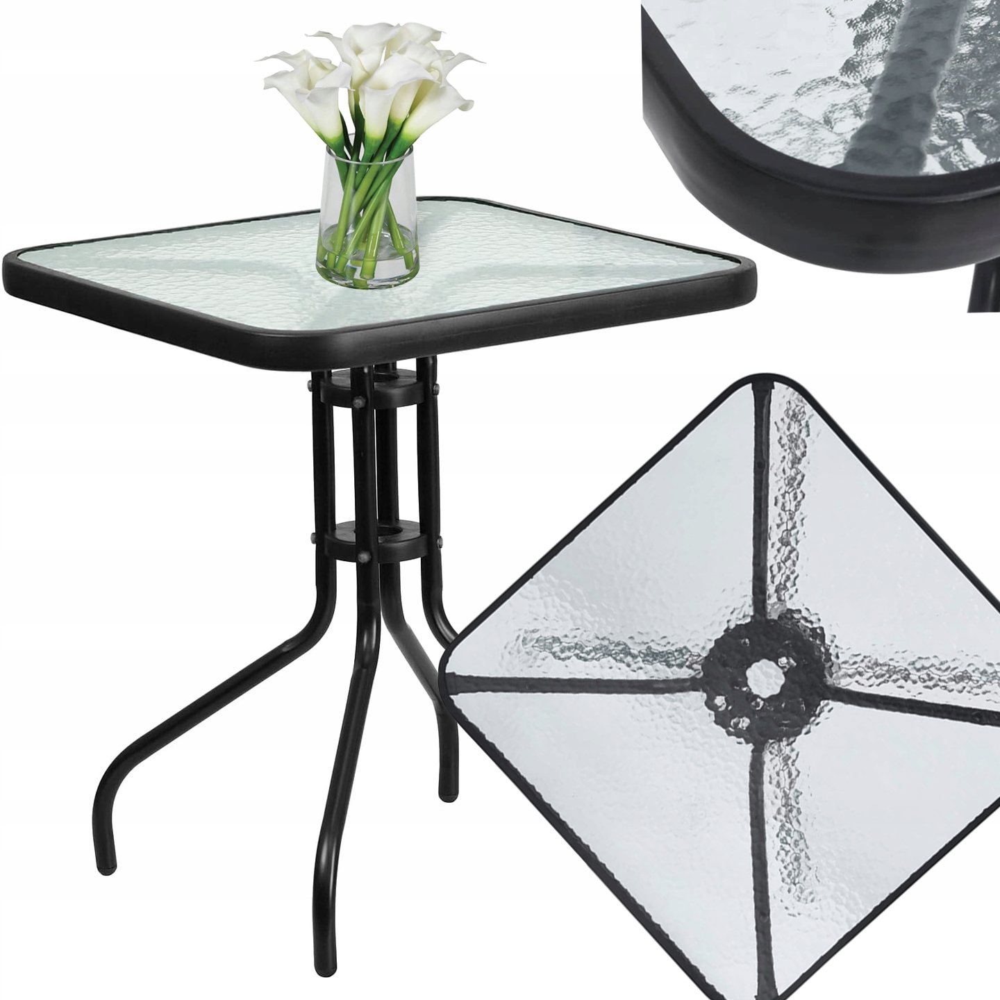 Stół Ogrodowy Kwadratowy Szklany Kawowy na Balkon Taras Altanę 70cm Palma