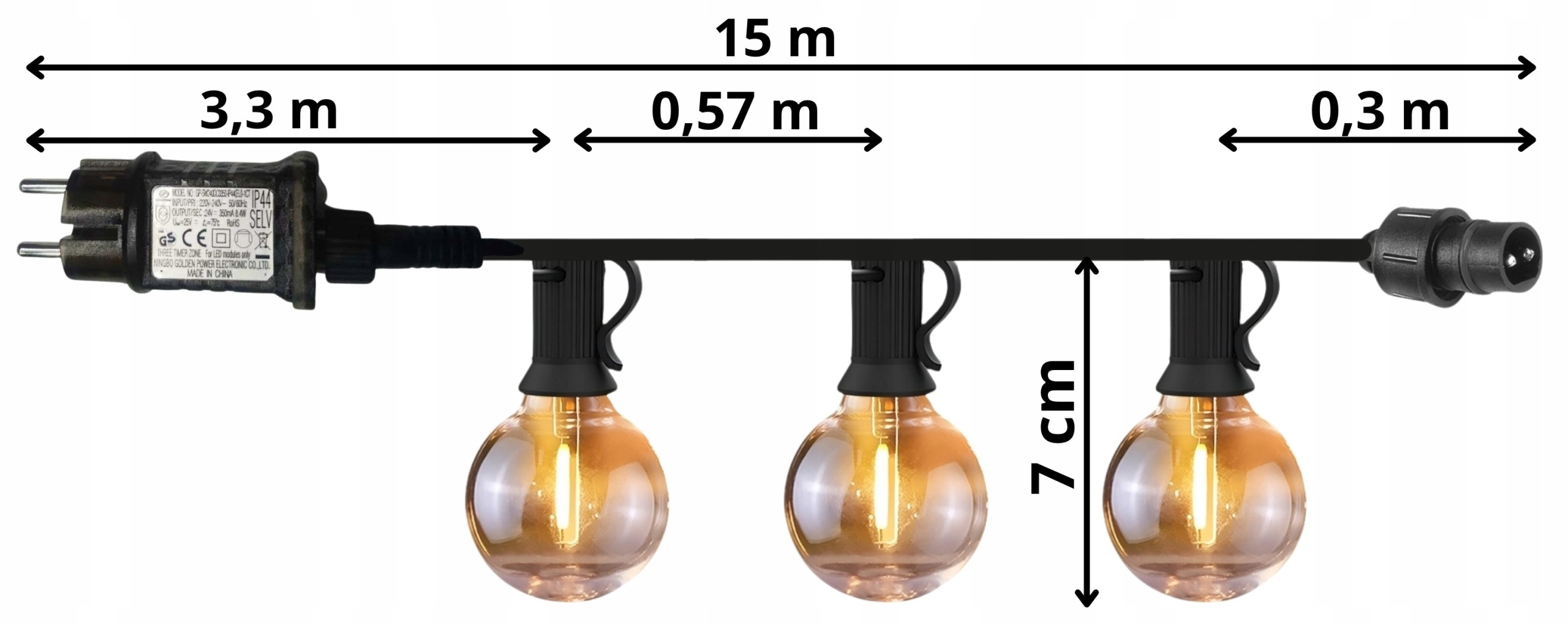 Girlanda Ogrodowa Świetlna Zewnętrzna Lampki Łańcuch 20x Żarówka LED 15m