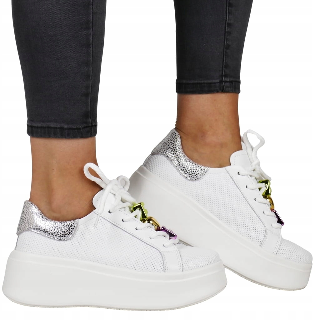 Dámské Polobotky, Kožené Tenisky Na Silné Podrážce S Bílou Hotovou Podrážkou