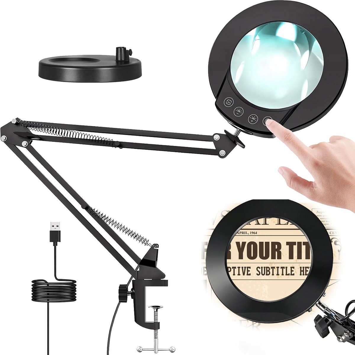 LAMPA LUPA KOSMETYCZNA SZKŁO POWIĘKSZAJĄCE LAMPKA BIURKOWA KREŚLARSKA 12 W