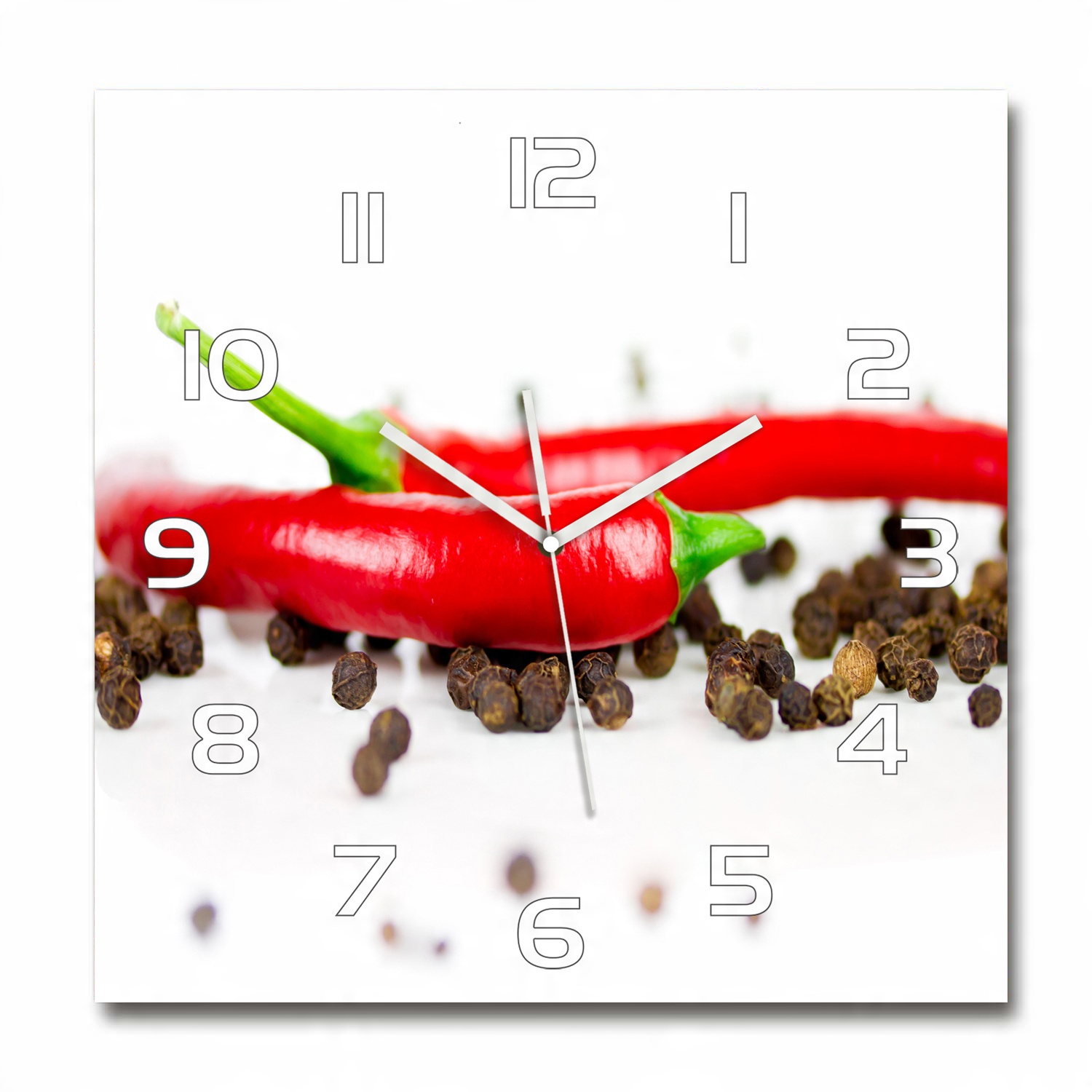

Szklany duży zegar wiszący Chilli i pieprz 60x60cm