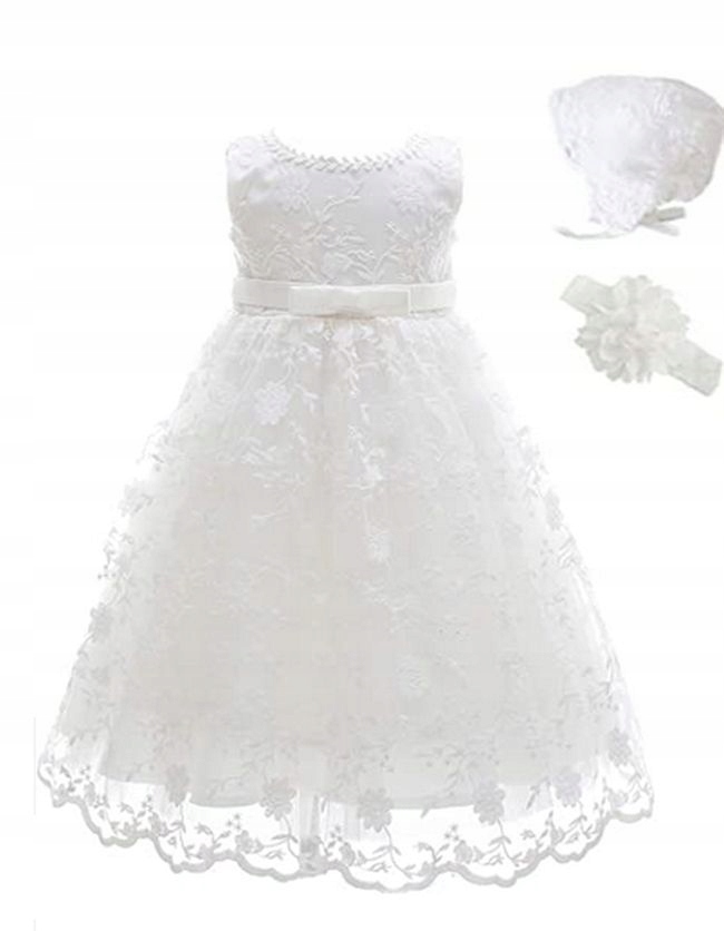 

Długa sukienka +czapeczka +opaska do chrztu 6mies.